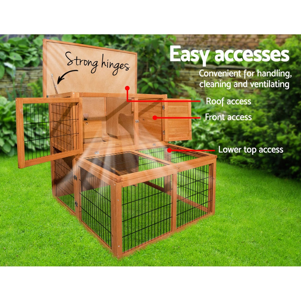 i.Pet - Chicken Coop 96cm x 96cm x 100cm Rabbit Hutch with Large Run and Wooden Cage