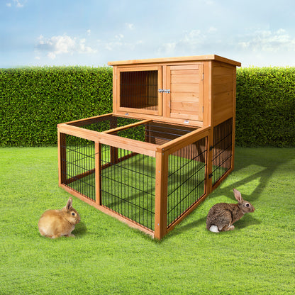 i.Pet - Chicken Coop 96cm x 96cm x 100cm Rabbit Hutch with Large Run and Wooden Cage