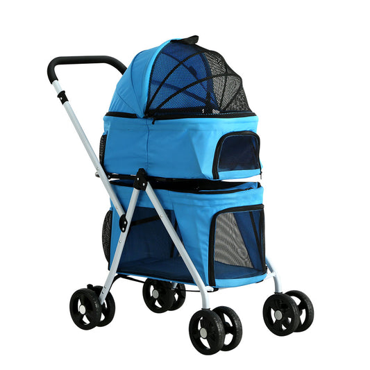 i.Pet - Pet Stroller Dog Pram Large Cat Carrier Travel Foldable 4 Wheels Double