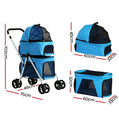 i.Pet - Pet Stroller Dog Pram Large Cat Carrier Travel Foldable 4 Wheels Double