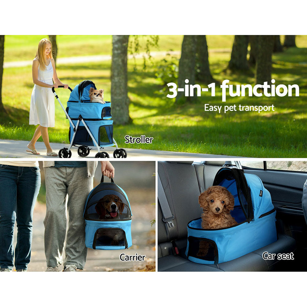 i.Pet - Pet Stroller Dog Pram Large Cat Carrier Travel Foldable 4 Wheels Double