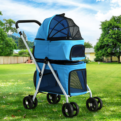 i.Pet - Pet Stroller Dog Pram Large Cat Carrier Travel Foldable 4 Wheels Double