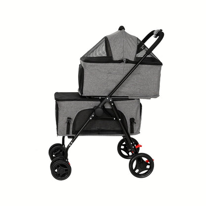 i.Pet - Pet Stroller 2-tier Dog Pram Large Cat Carrier Travel Pushchair Foldable