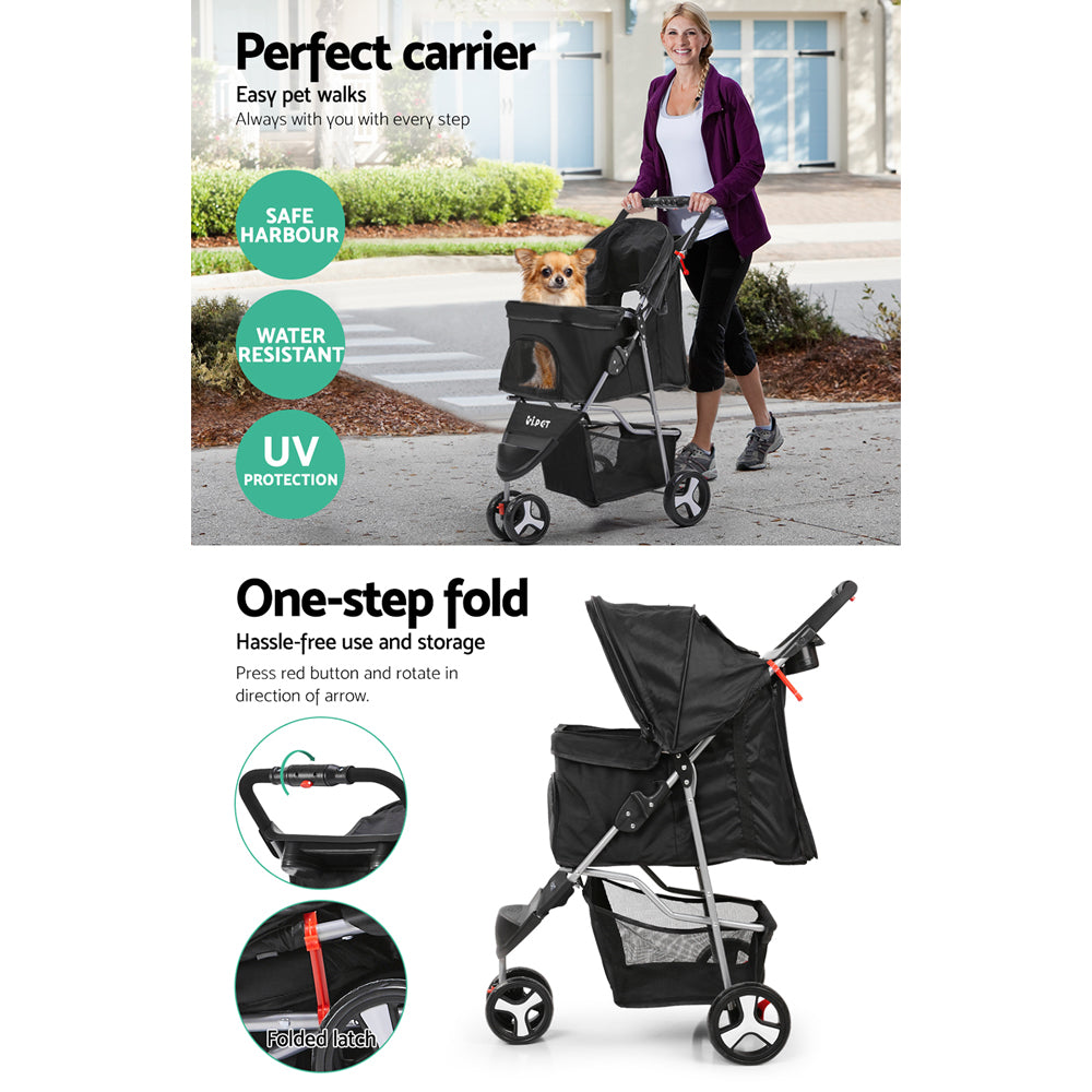 i.Pet - Pet Stroller Dog Pram Cat Carrier Large Travel Pushchair Foldable 3 Wheels