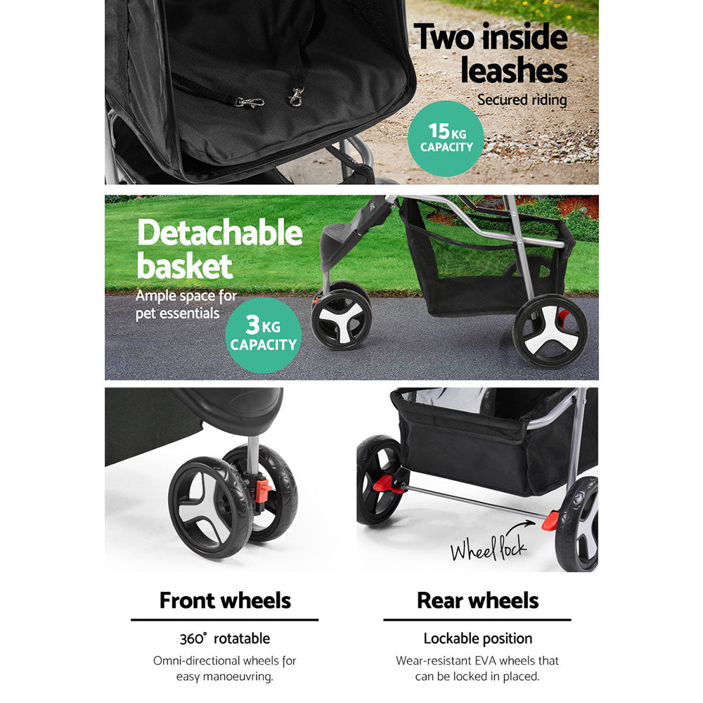 i.Pet - Pet Stroller Dog Pram Cat Carrier Large Travel Pushchair Foldable 3 Wheels