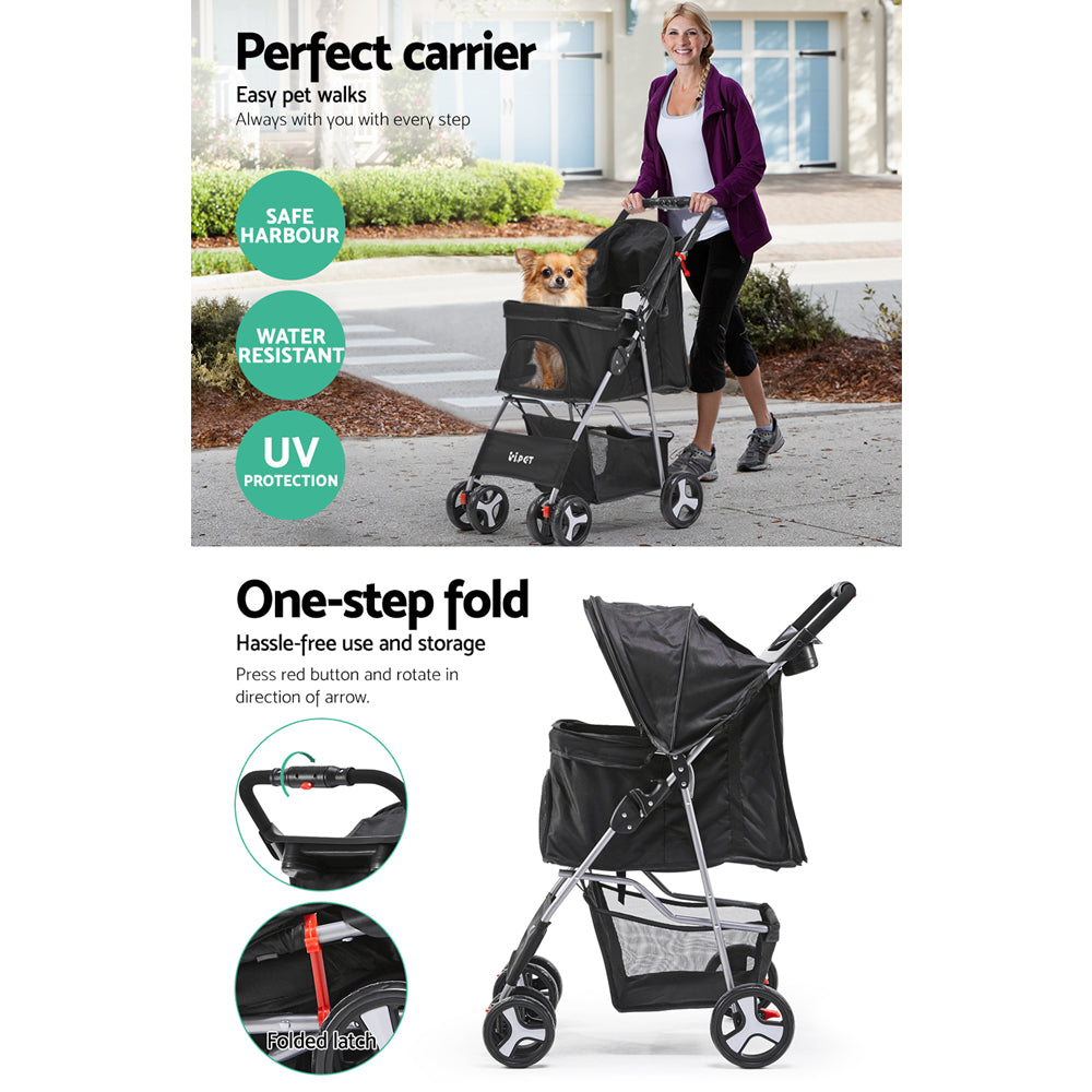 i.Pet - 4 Wheel Pet Stroller - Black