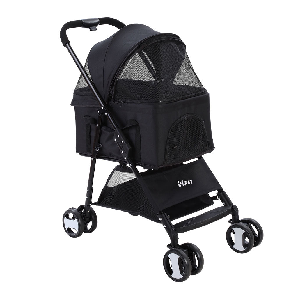 i.Pet - Pet Stroller Dog Pram Cat Carrier Travel Large Pushchair Foldable 4 Wheels Black