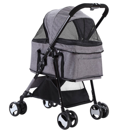 i.Pet - Pet Stroller Dog Pram Cat Carrier Travel Large Pushchair Foldable 4 Wheels Grey