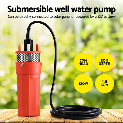 Giantz - Submersible Solar Water Pump 24V 70M Head Deep Well Bore Self-priming