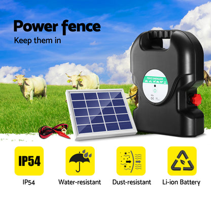 Giantz - Fence Energiser 20KM Solar Powered 1.2J Electric