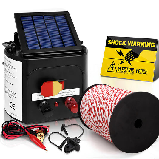 Giantz - Fence Energiser 5KM Solar Powered Electric with 500M Poly Rope