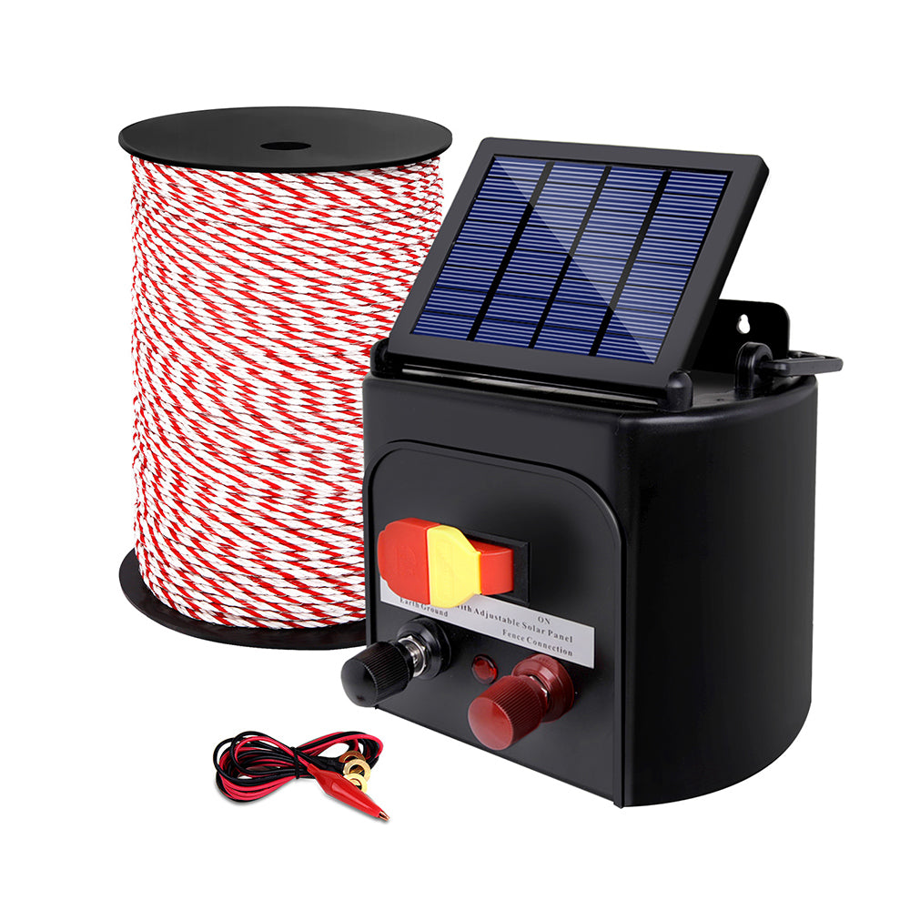 Giantz - Fence Energiser 5KM Solar Powered Electric with 500M Poly Rope