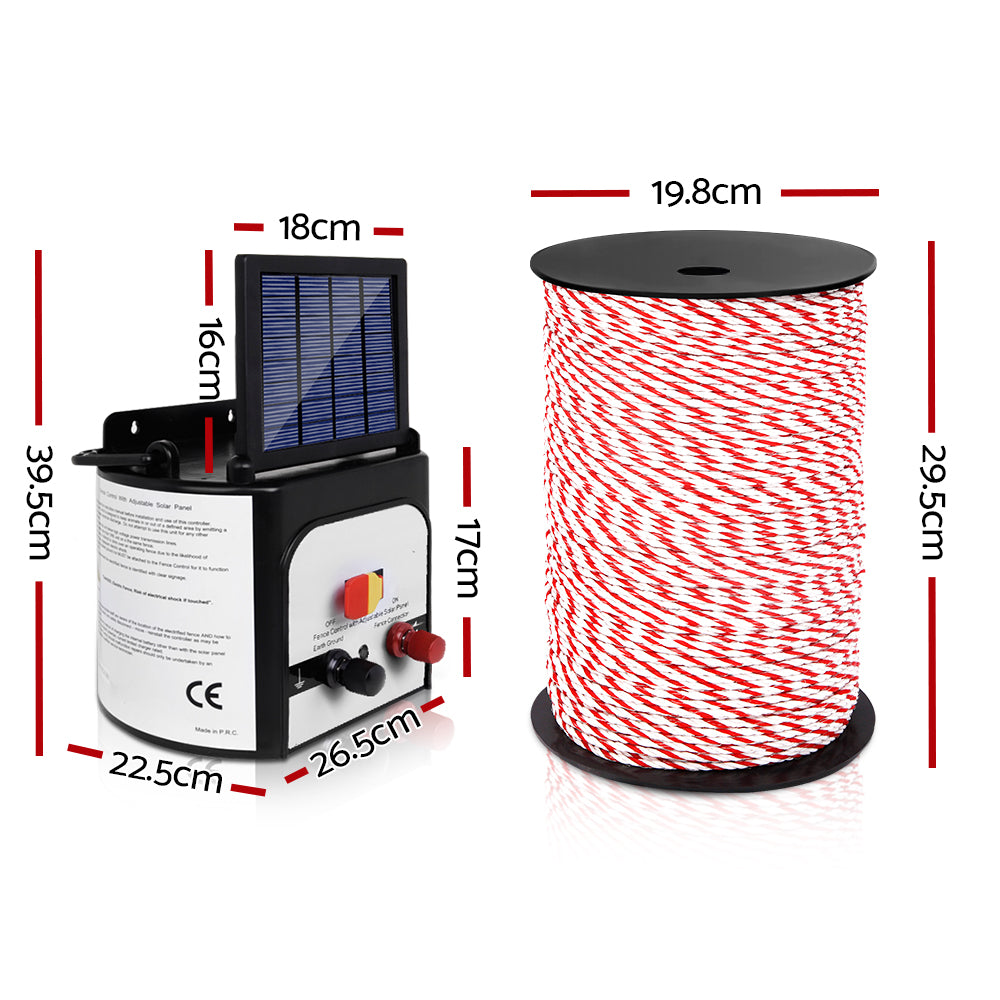 Giantz - Fence Energiser 8KM Solar Powered Electric with 500M Poly Rope