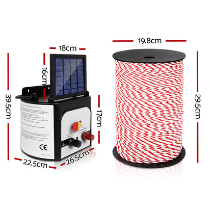 Giantz - Fence Energiser 8KM Solar Powered Electric with 500M Poly Rope