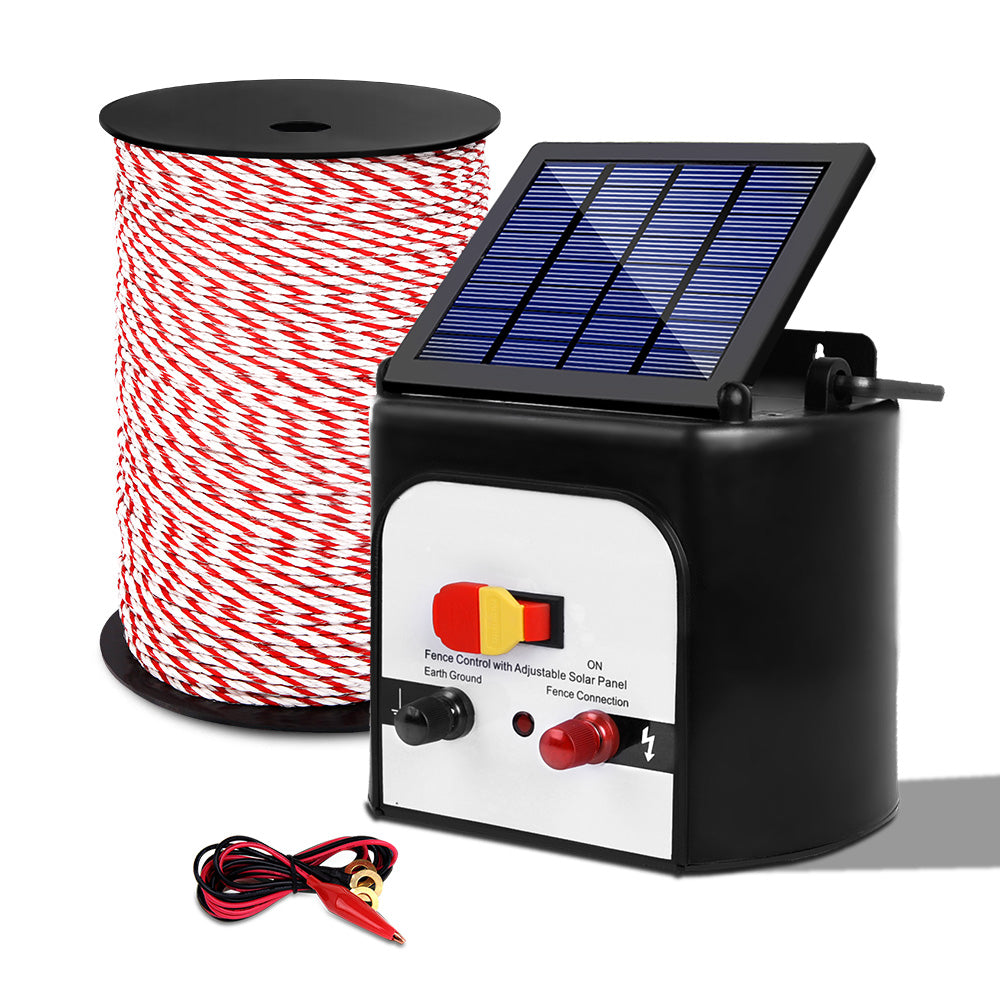 Giantz - Fence Energiser 8KM Solar Powered Electric with 500M Poly Rope