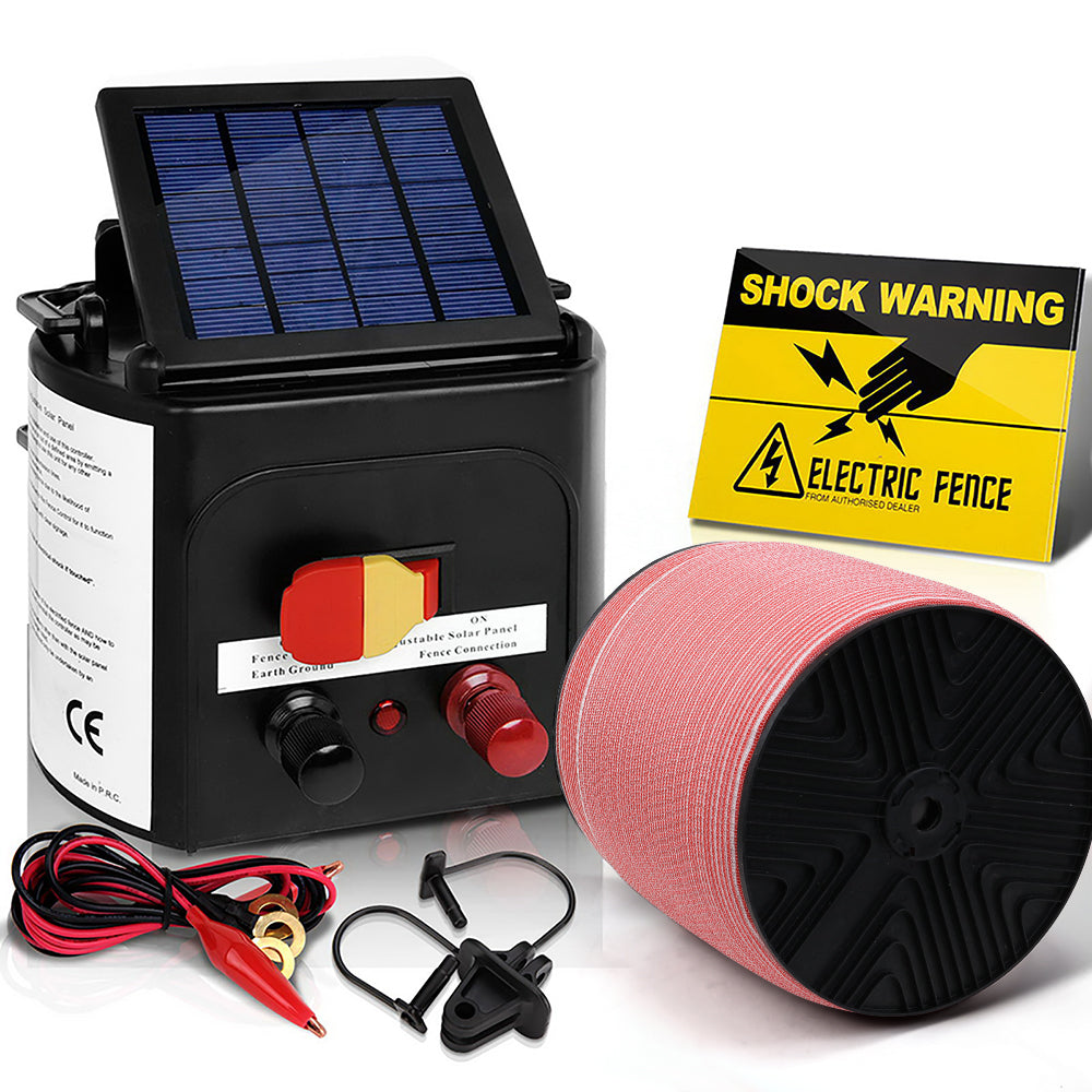 Giantz - Fence Energiser 5KM Solar Powered Electric with 1200M Poly Tape