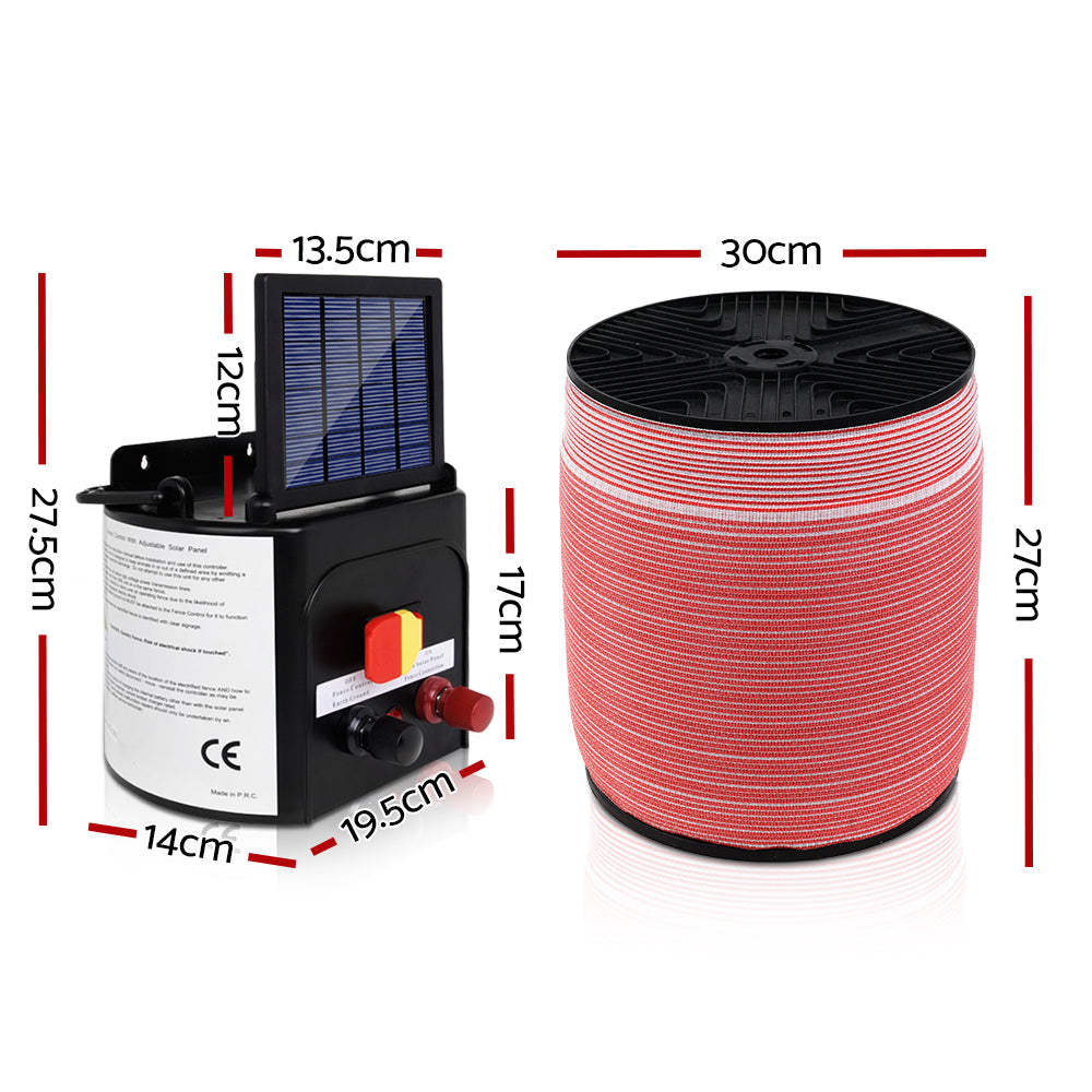 Giantz - Fence Energiser 5KM Solar Powered Electric with 1200M Poly Tape