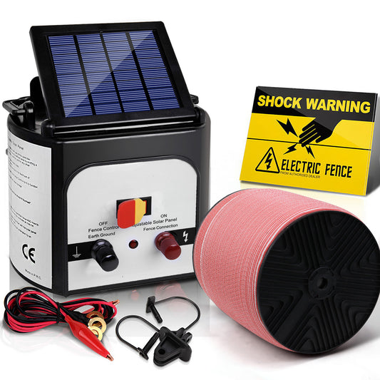 Giantz - Fence Energiser 8KM Solar Powered Electric with 1200M Poly Tape