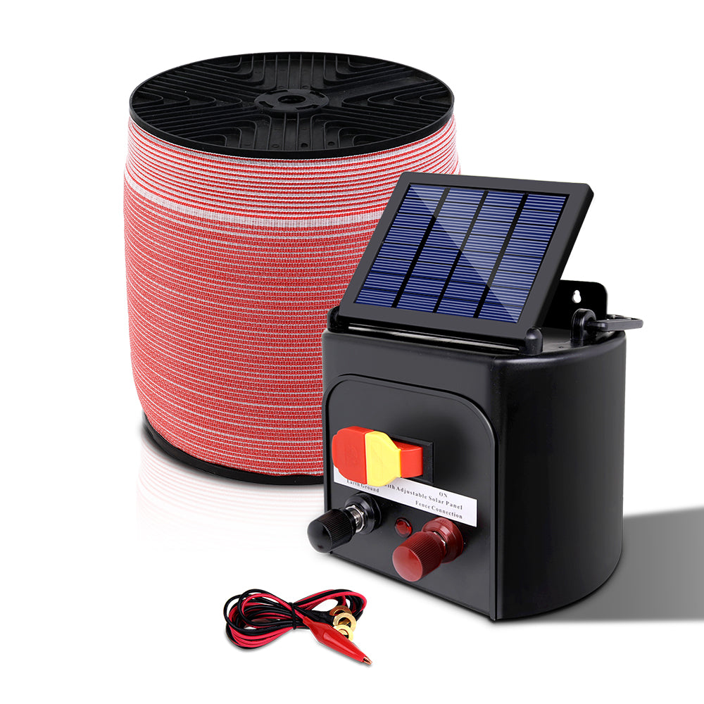 Giantz - Fence Energiser 5KM Solar Powered Electric with 2000M Poly Tape