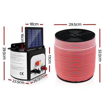 Giantz - Fence Energiser 8KM Solar Powered Electric 2000M Poly Tape