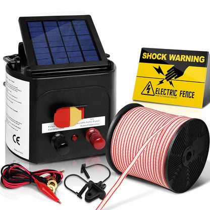 Giantz - Fence Energiser 5KM Solar Powered Electric with 400M Poly Tape and Insulators