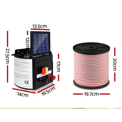 Giantz - Fence Energiser 5KM Solar Powered Electric with 400M Poly Tape and Insulators