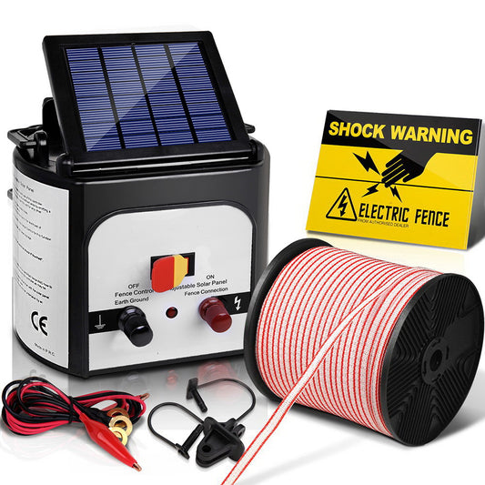 Giantz - Fence Energiser 8KM Solar Powered Electric with 400M Poly Tape and Insulators