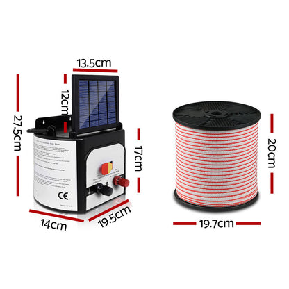 Giantz - Fence Energiser 8KM Solar Powered Electric with 400M Poly Tape and Insulators