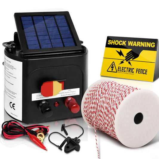 Giantz - Fence Energiser 5KM Solar Powered Electric with 500M Poly Wire and Insulators