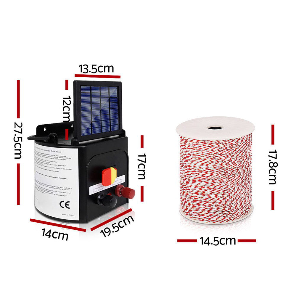 Giantz - Fence Energiser 5KM Solar Powered Electric with 500M Poly Wire and Insulators