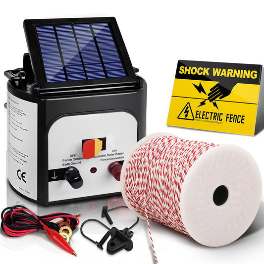 Giantz - Fence Energiser 8KM Solar Powered Electric with 500M Poly Wire and Insulators