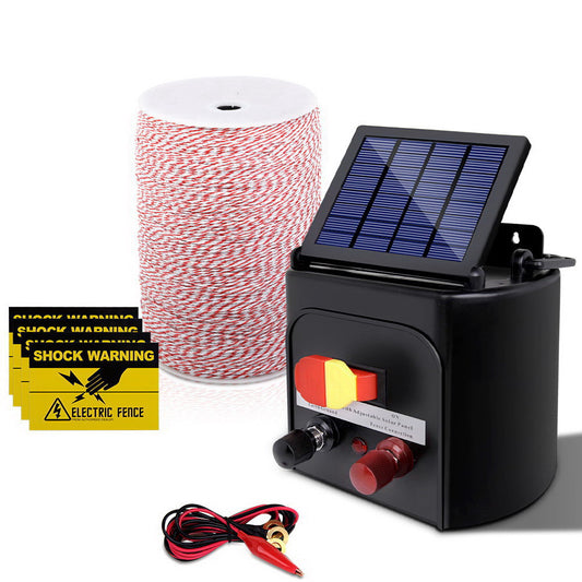 Giantz - Fence Energiser 5KM Solar Powered Electric with 2KM Poly Wire