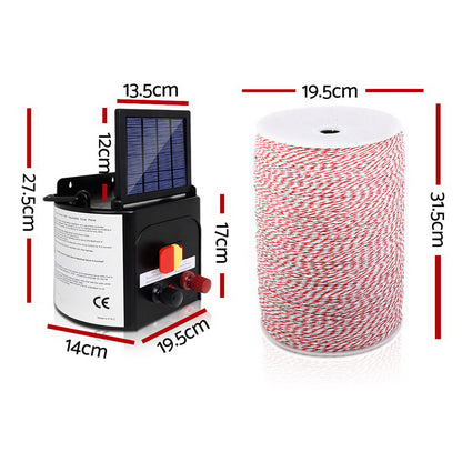 Giantz - Fence Energiser 5KM Solar Powered Electric with 2KM Poly Wire