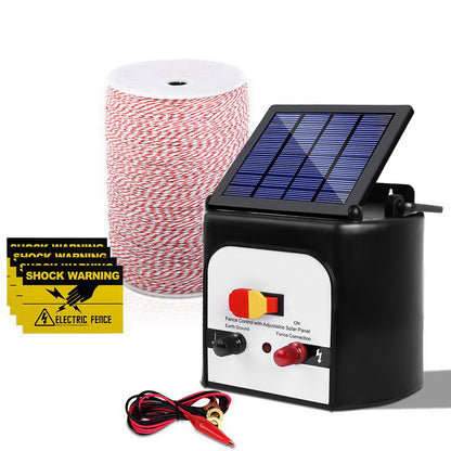 Giantz - Fence Energiser 8KM Solar Powered Electric with 2KM Poly Wire