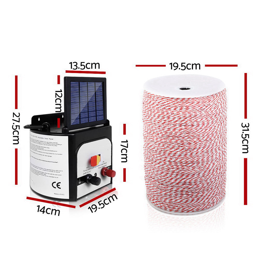 Giantz - Fence Energiser 8KM Solar Powered Electric with 2KM Poly Wire