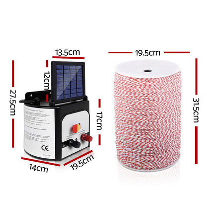 Giantz - Fence Energiser 8KM Solar Powered Electric with 2KM Poly Wire