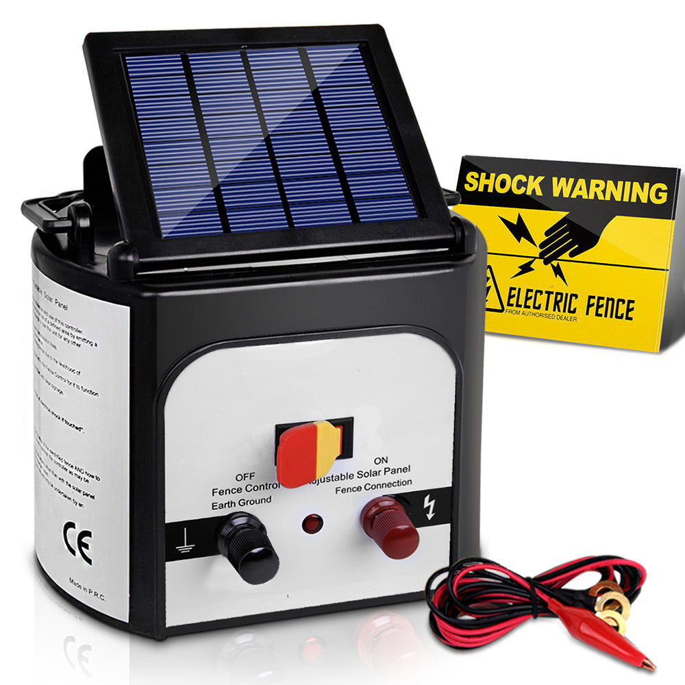 Giantz - Fence Energiser 8KM Solar Powered 0.3J Electric Fencing Charger