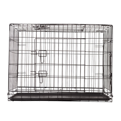 4Paws Dog Cage Pet Crate Cat Puppy Metal Cage with ABS Tray - Foldable and Portable (30" - Black)