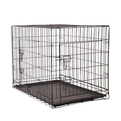 4Paws Dog Cage Pet Crate Cat Puppy Metal Cage with ABS Tray - Foldable and Portable (36" - Black)