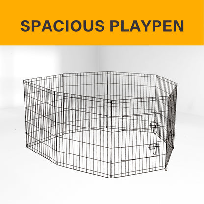 4Paws 8 Panel Playpen Puppy Exercise Fence Cage Enclosure (24" - Black)