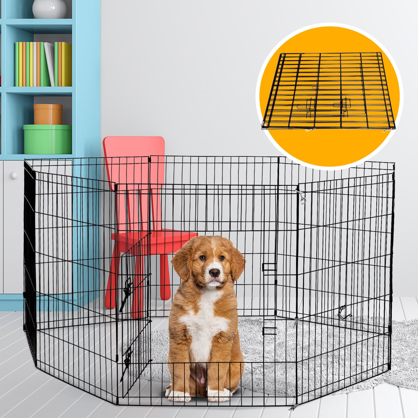 4Paws 8 Panel Playpen Puppy Exercise Fence Cage Enclosure (30" - Black)