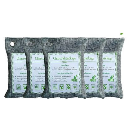 5PCS Activated Bamboo Charcoal Air Purifying Bags – 200g, Eco-Friendly Fresheners for Car, Home, Shoes, and Pet Areas