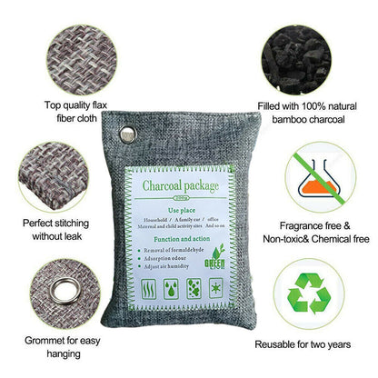 5PCS Activated Bamboo Charcoal Air Purifying Bags – 200g, Eco-Friendly Fresheners for Car, Home, Shoes, and Pet Areas