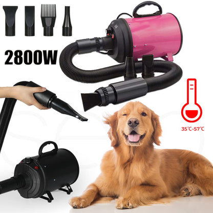 2800W High Velocity Dog Dryer - Adjustable Speed with 4 Nozzles (Pink)