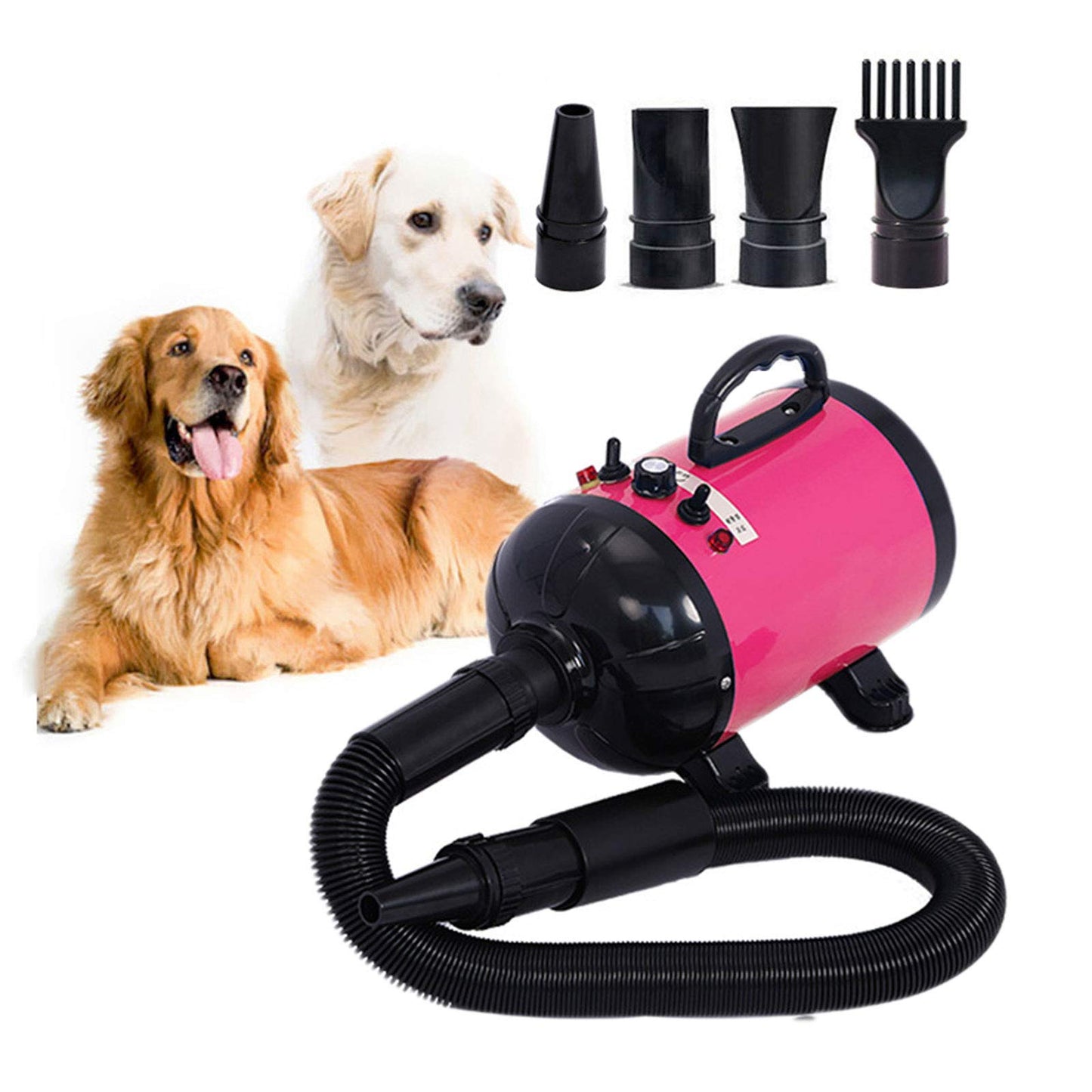 2800W High Velocity Dog Dryer - Adjustable Speed with 4 Nozzles (Pink)