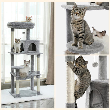 Grey Road Cat Tree Tower Scratching Post Scratcher Cats Condo House Bed 143cm