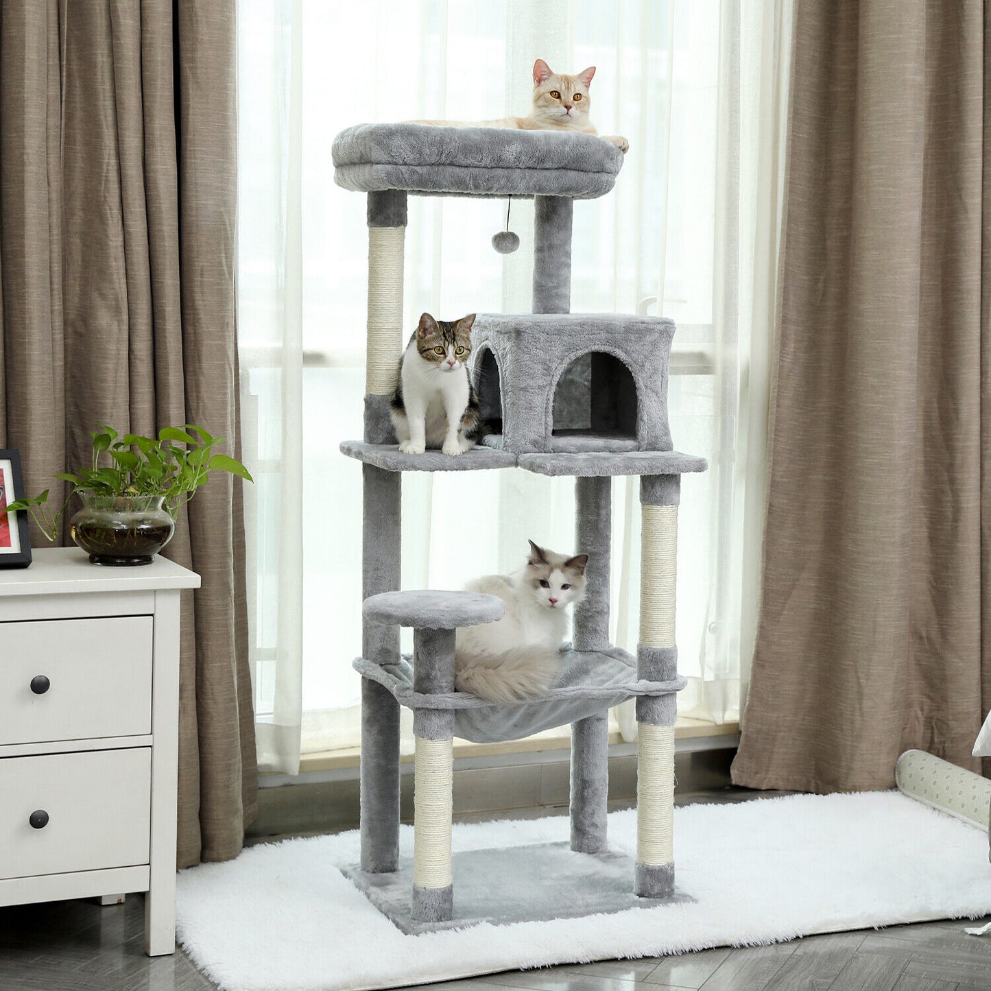 Grey Road Cat Tree Tower Scratching Post Scratcher Cats Condo House Bed 143cm