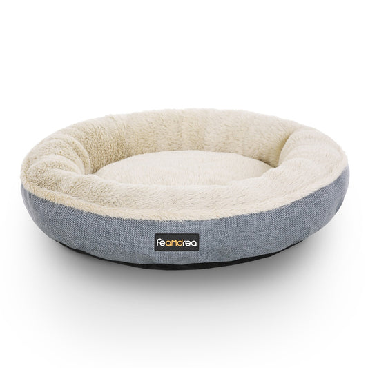 FEANDREA - 55cm Dog Sofa Bed Round Shape Fabric - Grey