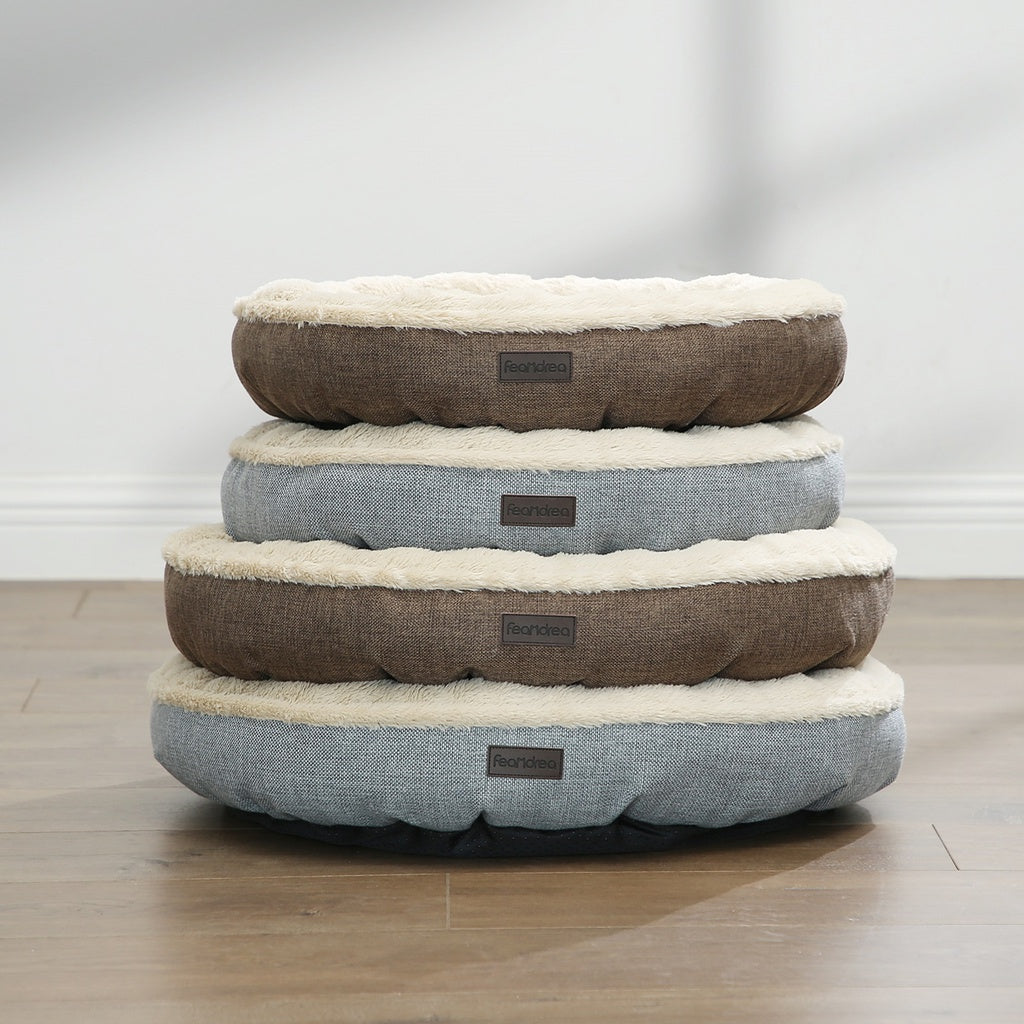 FEANDREA - 55cm Dog Sofa Bed Round Shape Fabric - Grey