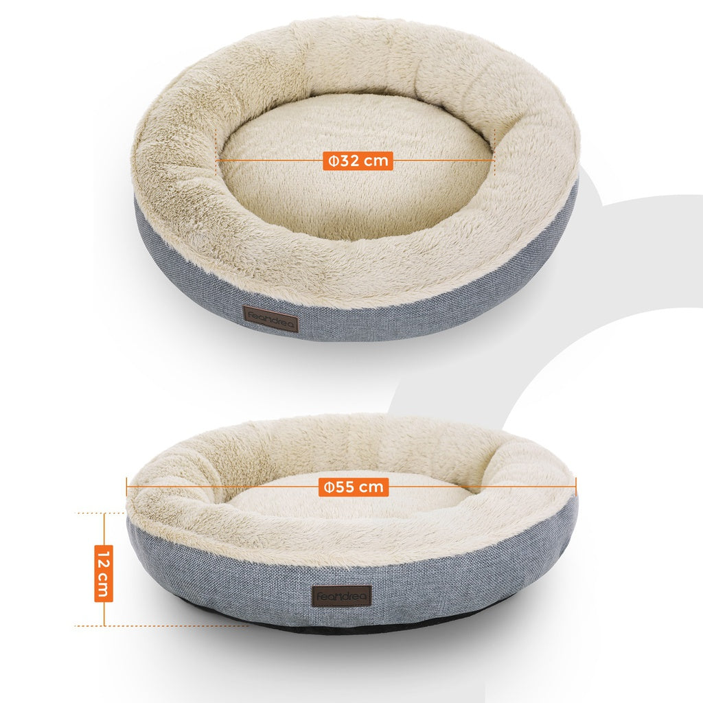 FEANDREA - 55cm Dog Sofa Bed Round Shape Fabric - Grey